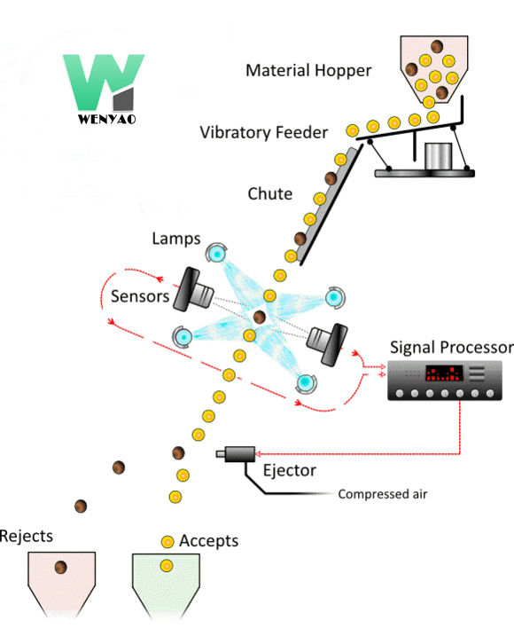 Telecomando Wi-Fi Wenyao per selezionatrice ottica di colore per caffè, noci e fagioli, colore albicocca